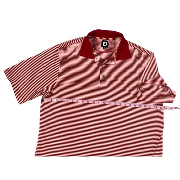 FJ FootJoy Men's Size L Red White Stripe Moisture Wicking Golf Polo Shirt - Picture 10 of 12